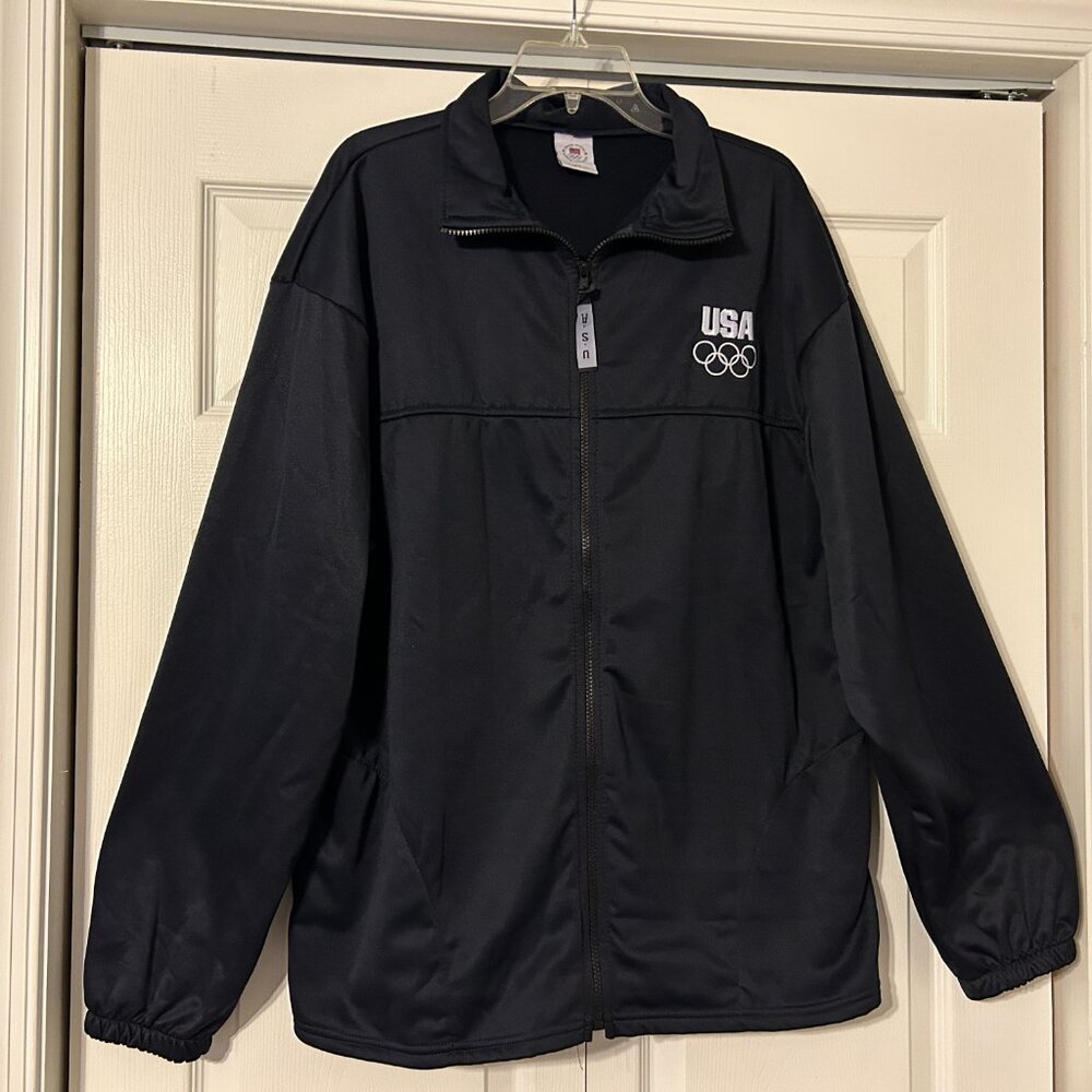 US OLYMPIC COMMITTEE Sz XXL Navy Blue Embroidered Athletic Activewear Jacket